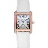 Cartier Tank MC Gold Diamond Case White Dial White Leather Strap  622169