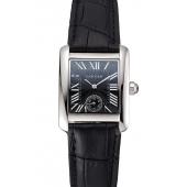 Cartier Tank MC Stainless Steel Case Black Dial Black Leather Strap  622174