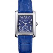 Cartier Tank MC Stainless Steel Case Blue Dial Blue Leather Strap   622178