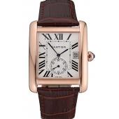 Cheap Cartier Tank MC White Dial Gold Case Brown Leather Strap  622578