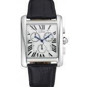 Cartier Tank MC White Dial Stainless Steel Case Black Leather Bracelet  622689 Replica