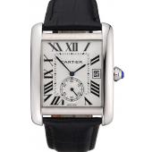 Cartier Tank MC White Dial Stainless Steel Case Black Leather Strap  622576