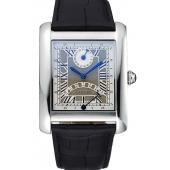 Cartier Tank White Dial Stainless Steel Case Black Leather Strap  622761