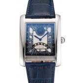 Cartier Tank White Dial Stainless Steel Case Blue Leather Strap  622762