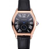 Cartier Tortue Large Date Black Dial Gold Case Black Leather Strap