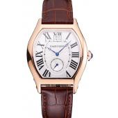 Replica Cartier Tortue Large Date White Dial Gold Case Brown Leather Strap