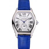 Cheap Cartier Tortue Large Date White Dial Stainless Steel Case Blue Leather Strap