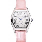 Replica Cartier Tortue Large Date White Dial Stainless Steel Case Pink Leather Strap