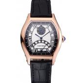 Cartier Tortue Perpetual Calendar White Dial Gold Case Black Leather Strap