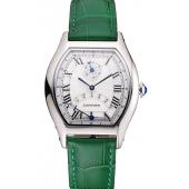 Cartier Tortue Perpetual Calendar White Dial Stainless Steel Case Green Leather Strap