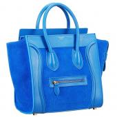 Celine Mini Luggage Blue Leather/Suede Leather