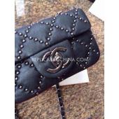 Chanel Shoulder Bag Calfskin Rivet Black  Flap