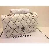 Quality Chanel Leather Rivet White Handbag  Flap