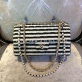 Chanel 2way Stripe White  Flap Genuine Leather