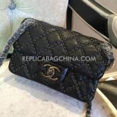 Chanel Calfskin Cross Body Bag Rivet Black  Flap