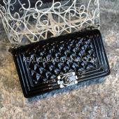 Chanel Patent Leather  Black Le Boy Shoulder Bag