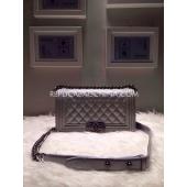 Chanel Leather Cross Body Bag Silver Le Boy