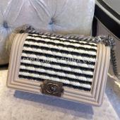 Cheap Chanel Le Boy Handbag Lambskin Stripe White