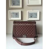 Replica Chanel Le Boy Shoulder Bag Calfskin Argyle Coffee