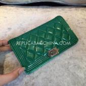 Chanel Green Wallet Leather Le Boy