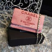 Cheap Chanel Embroidery Pink Wallet Canvas Purse