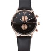 Emporio Armani  Chronograph Black Dial Rose Gold Case Black Leather Bracelet  622333