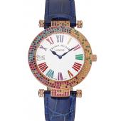 Franck Muller Double Mistery 4 Saisons White Dial Rose Gold Case Blue Leather Strap