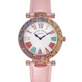 Cheap Franck Muller Double Mistery 4 Saisons White Dial Rose Gold Case Light Pink Leather Strap