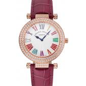 Franck Muller Double Mistery Ronde White Dial Rose Gold Case Plum Leather Strap