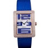 Franck Muller Infinity Diamond Encrusted Rose Gold Bezel Blue Croco Bracelet 80277