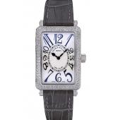 Franck Muller Long Island  White Dial Diamonds Case Black Leather Band  622371