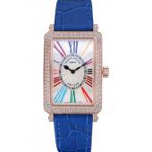 Replica Franck Muller Long Island  White Dial Diamonds Case Blue Leather Band  622376