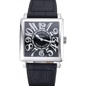 Replica Franck Muller Master Square Black Dial Silver Case Black Leather Band  622353