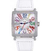 Franck Muller Master Square Color Dreams Diamonds Case White Leather Band  622356