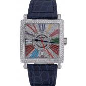 Cheap Franck Muller Master Square Color Dreams Diamonds Dial Diamonds Case Blue Leather Strap  622359