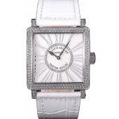 Franck Muller Master Square Diamond Encrusted Stainless Steel Bezel White Croco Bracelet 80284