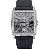 Franck Muller Master Square Diamonds Dial Diamonds Case Black Leather Band  622358