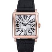 Franck Muller Master Square White Dial Gold Case Black Leather Band  622354