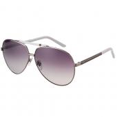 Gucci Aviator Web Detail White Temple Grey Lenses Sunglasses 308143