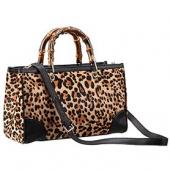 Gucci Bamboo Shopper Leather Small Tote Animal Print  607318