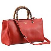 Gucci Bamboo Shopper Leather Small Tote Red 607320