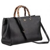 Gucci Bamboo Shopper Leather Tote Black 607312