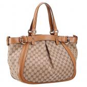 Gucci Belted Large  Handle Bag Canvas Fabric Tan 7773