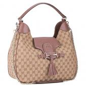 Gucci Emily GG Canvas Light Plum Leather Trim Hobo