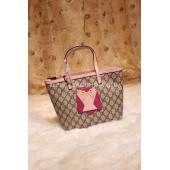 Gucci Bird Pattern Brown Shopping Bag Calfskin Handbag