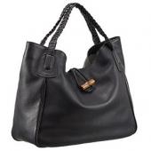 Replica Gucci Hip Bamboo Leather Tote Black 607331