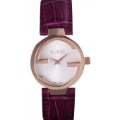 Gucci Interlocking Rose Gold Bezel with Purple Leather Band  621517