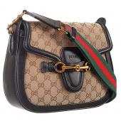 Gucci Lady Web GG Canvas And Black Leather Medium Bag  18926781