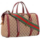 Cheap Gucci Lady Web GG Canvas Boston Bag Dark Red