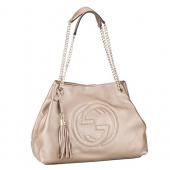 Gucci Large Soho Leather Shoulder Bag with Chain Straps Antique Gold